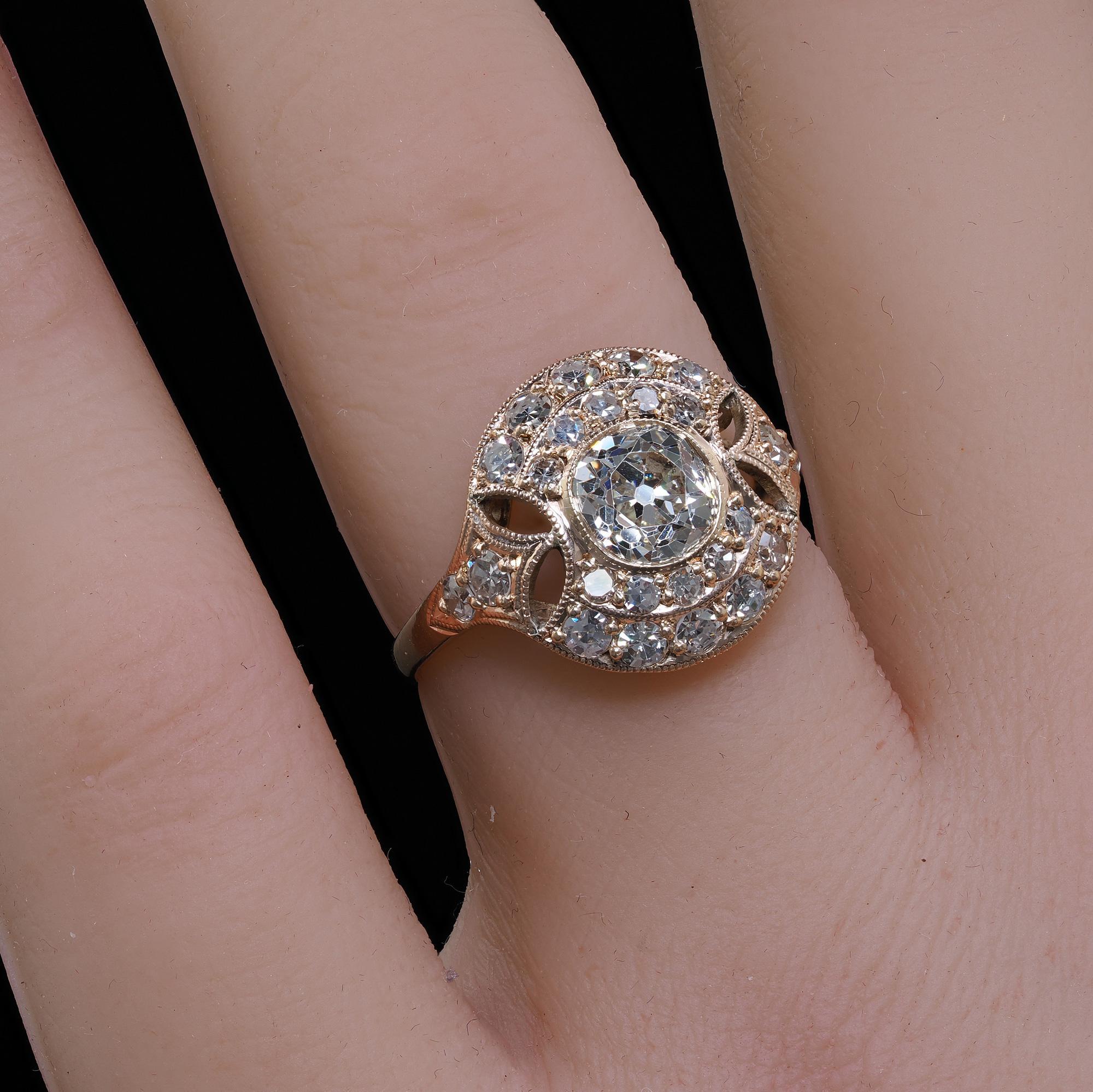 Antique Edwardian 10K Rose Gold Old Mine Cut Diamond Engagement Ring - GIA 5