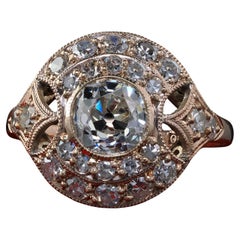Antique Edwardian 10K Rose Gold Old Mine Cut Diamond Engagement Ring - GIA