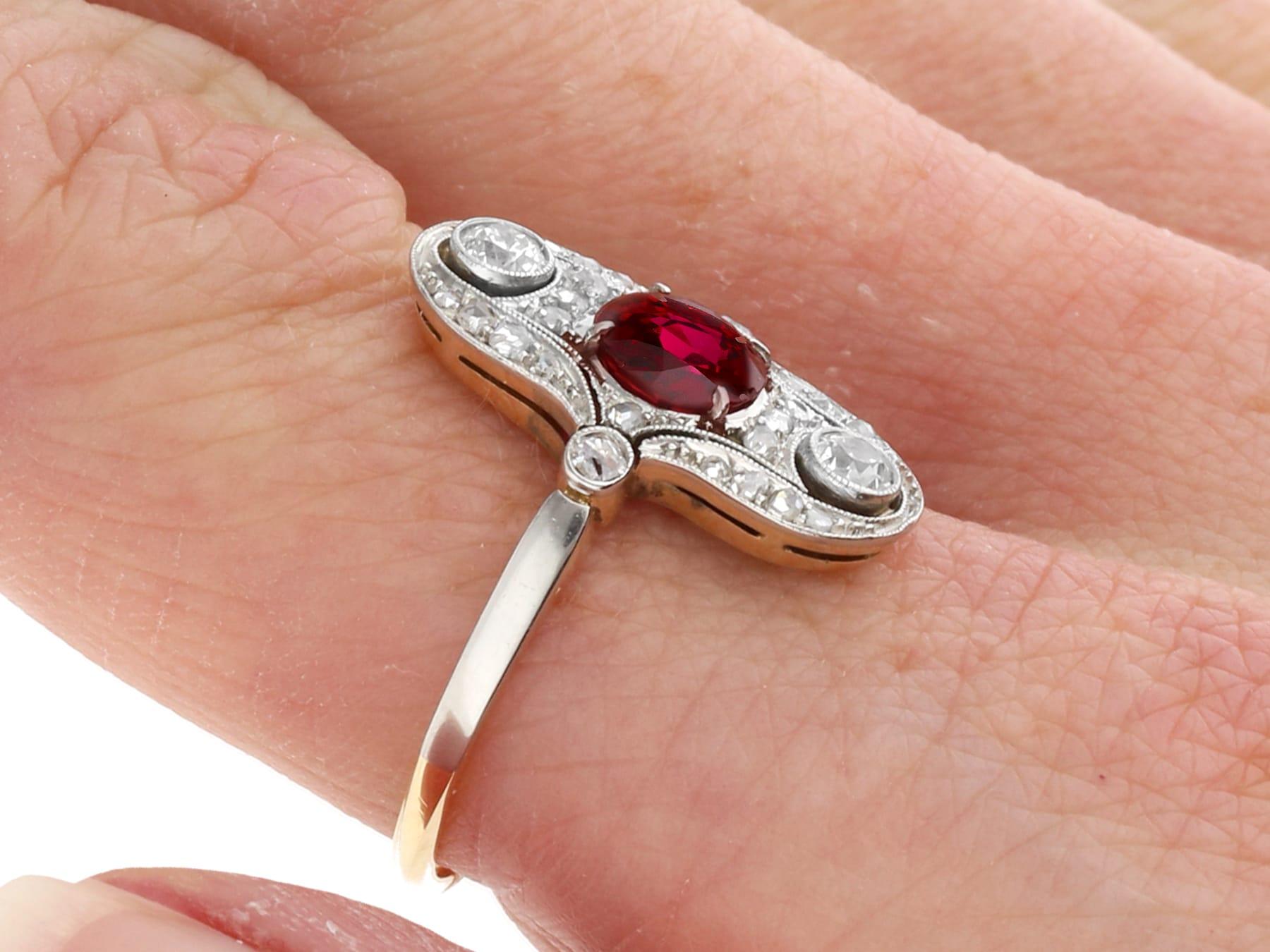 Antique Edwardian 1.18Ct Ruby and 0.66Ct Diamond, 14k Yellow Gold Dress Ring For Sale 5