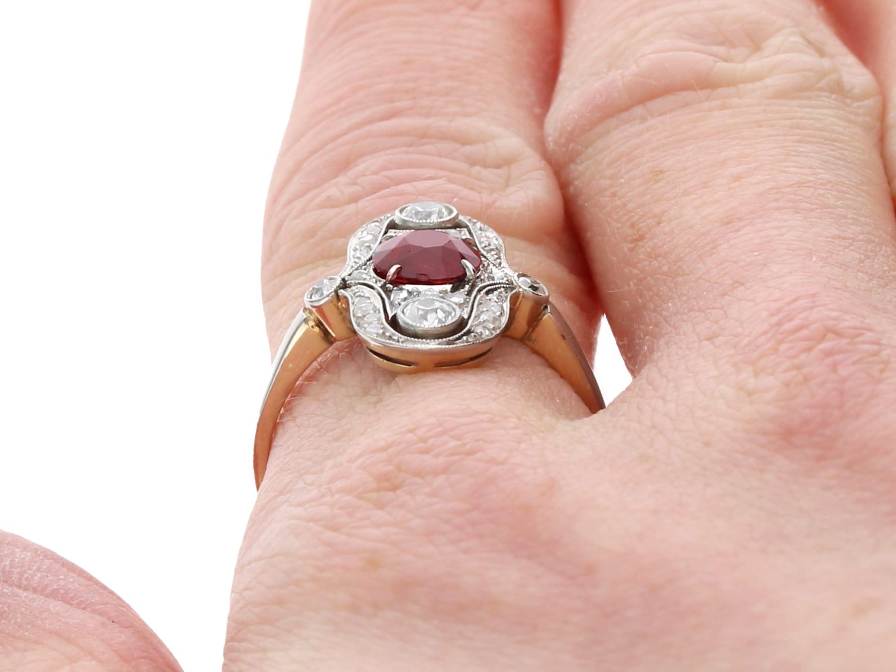 Antique Edwardian 1.18Ct Ruby and 0.66Ct Diamond, 14k Yellow Gold Dress Ring For Sale 6