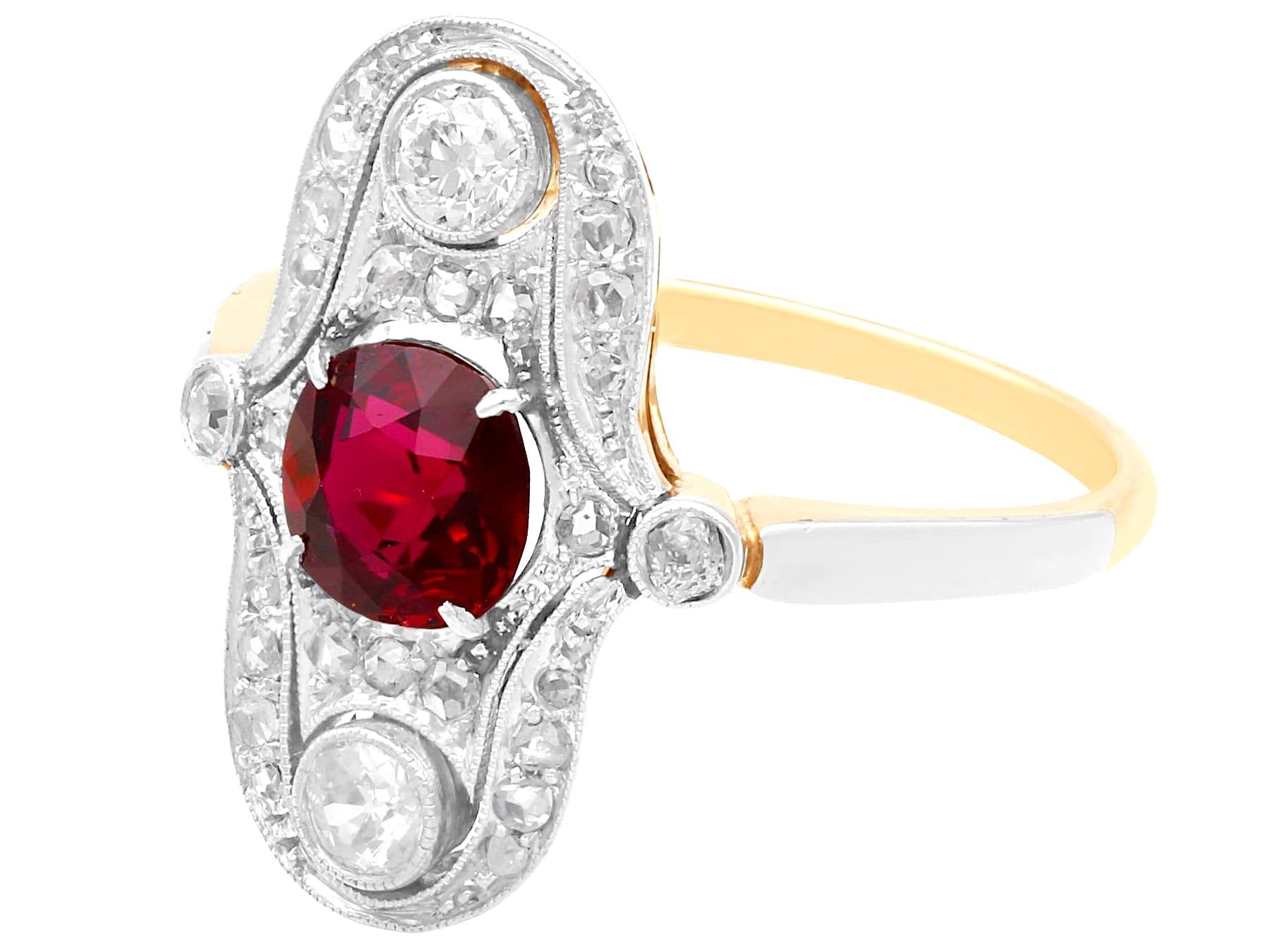 Women's or Men's Antique Edwardian 1.18Ct Ruby and 0.66Ct Diamond, 14k Yellow Gold Dress Ring  For Sale