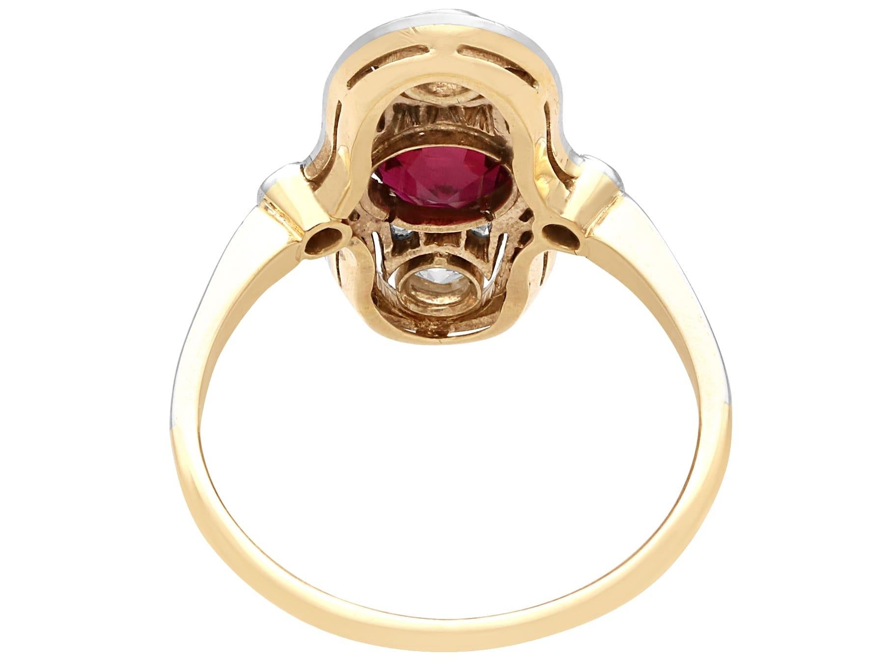 Antique Edwardian 1.18Ct Ruby and 0.66Ct Diamond, 14k Yellow Gold Dress Ring  For Sale 1