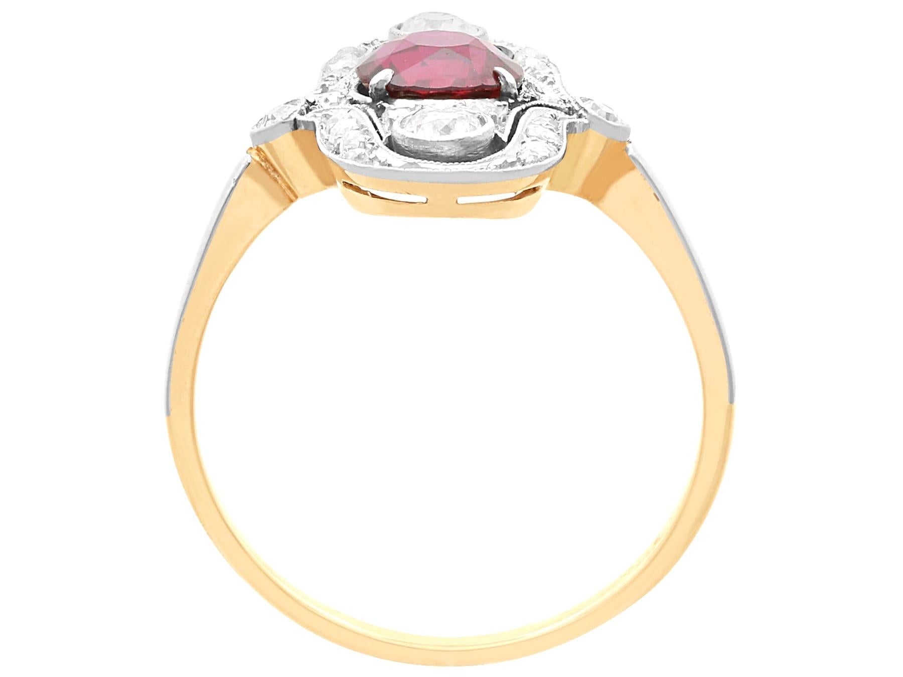 Antique Edwardian 1.18Ct Ruby and 0.66Ct Diamond, 14k Yellow Gold Dress Ring For Sale 2