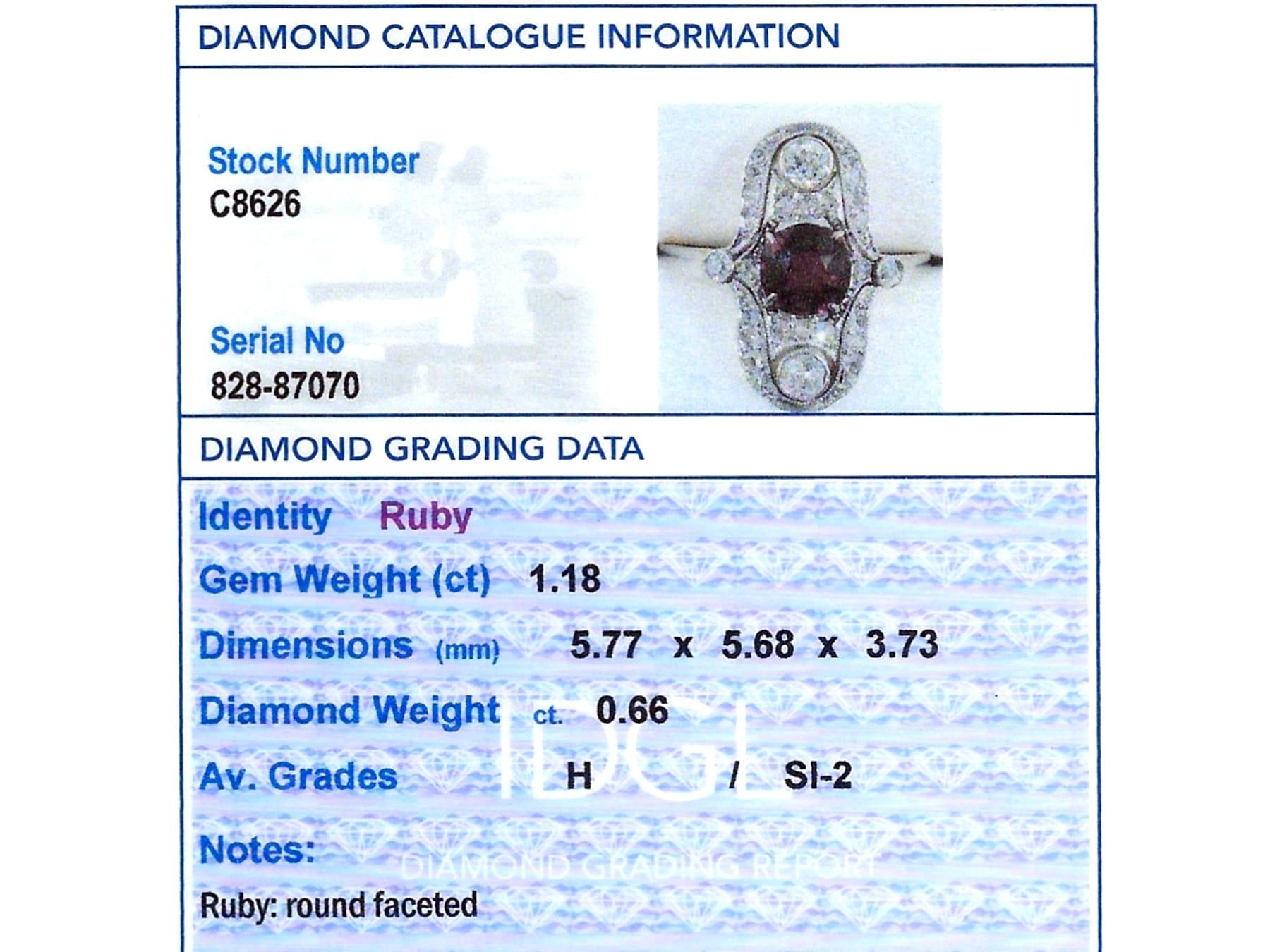 Antique Edwardian 1.18Ct Ruby and 0.66Ct Diamond, 14k Yellow Gold Dress Ring For Sale 3