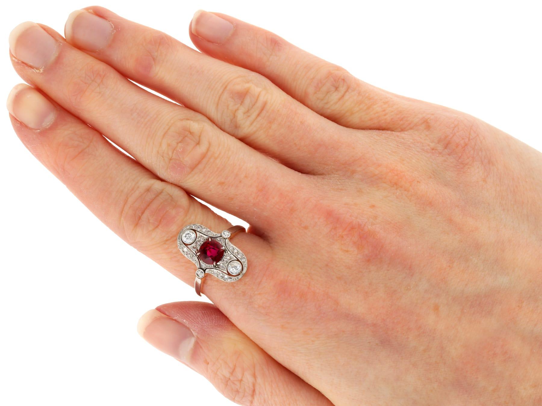 Antique Edwardian 1.18Ct Ruby and 0.66Ct Diamond, 14k Yellow Gold Dress Ring For Sale 4