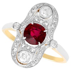 Bague édouardienne ancienne en or jaune 14 carats avec rubis de 1,18 carat et diamants de 0,66 carat 