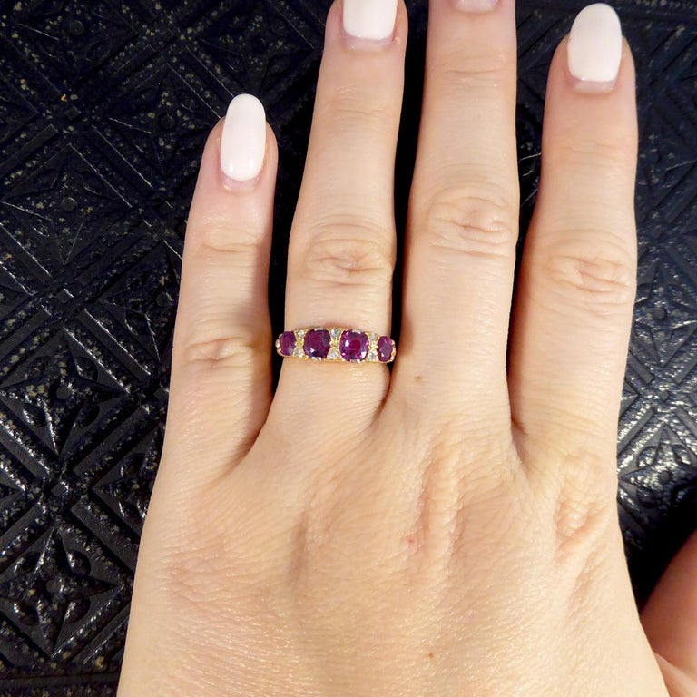 Antique Edwardian 1.18ct Ruby Four Stone Ring with Diamond Spacers 18ct