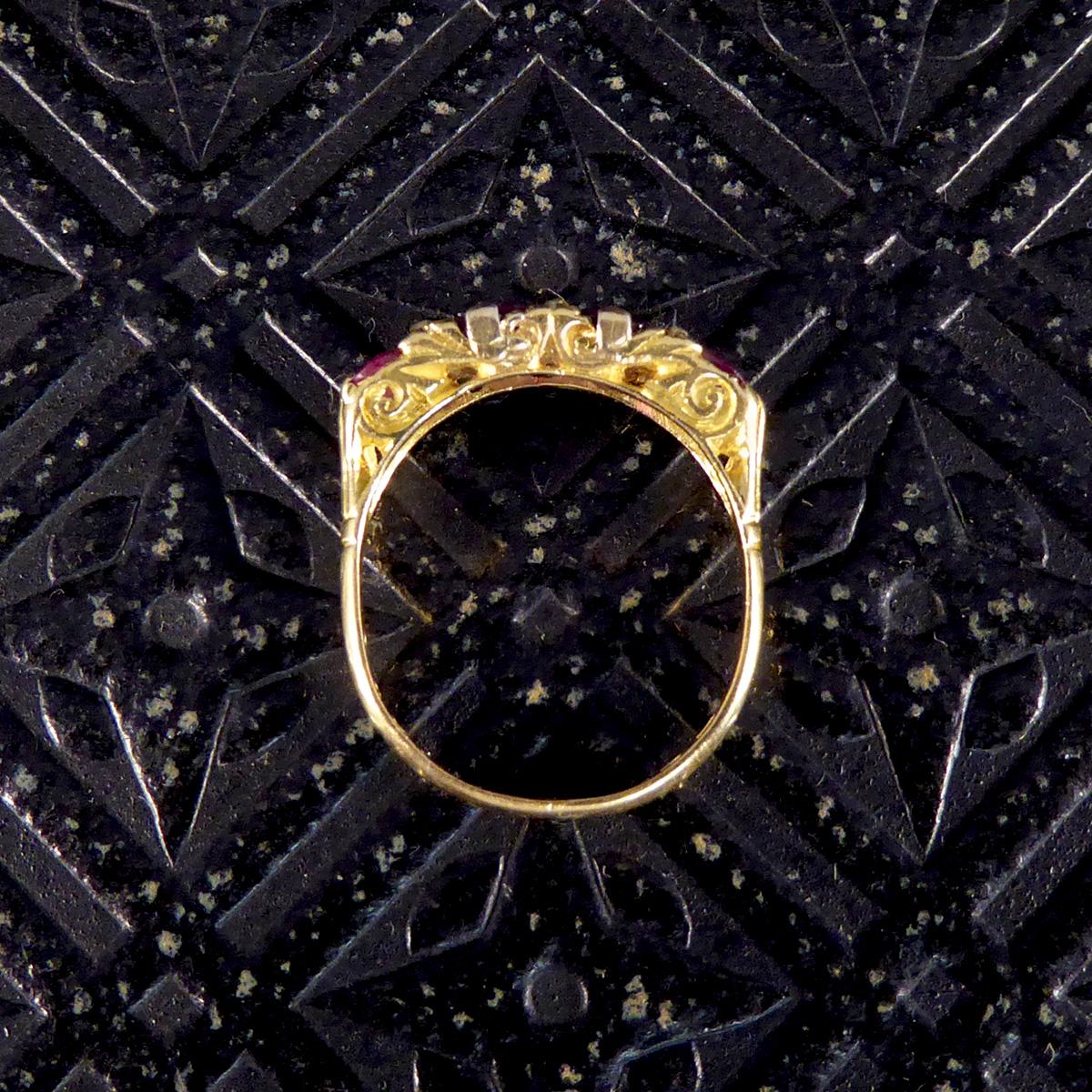 Antique Edwardian 1.18ct Ruby Four Stone Ring with Diamond Spacers 18ct Gold 2