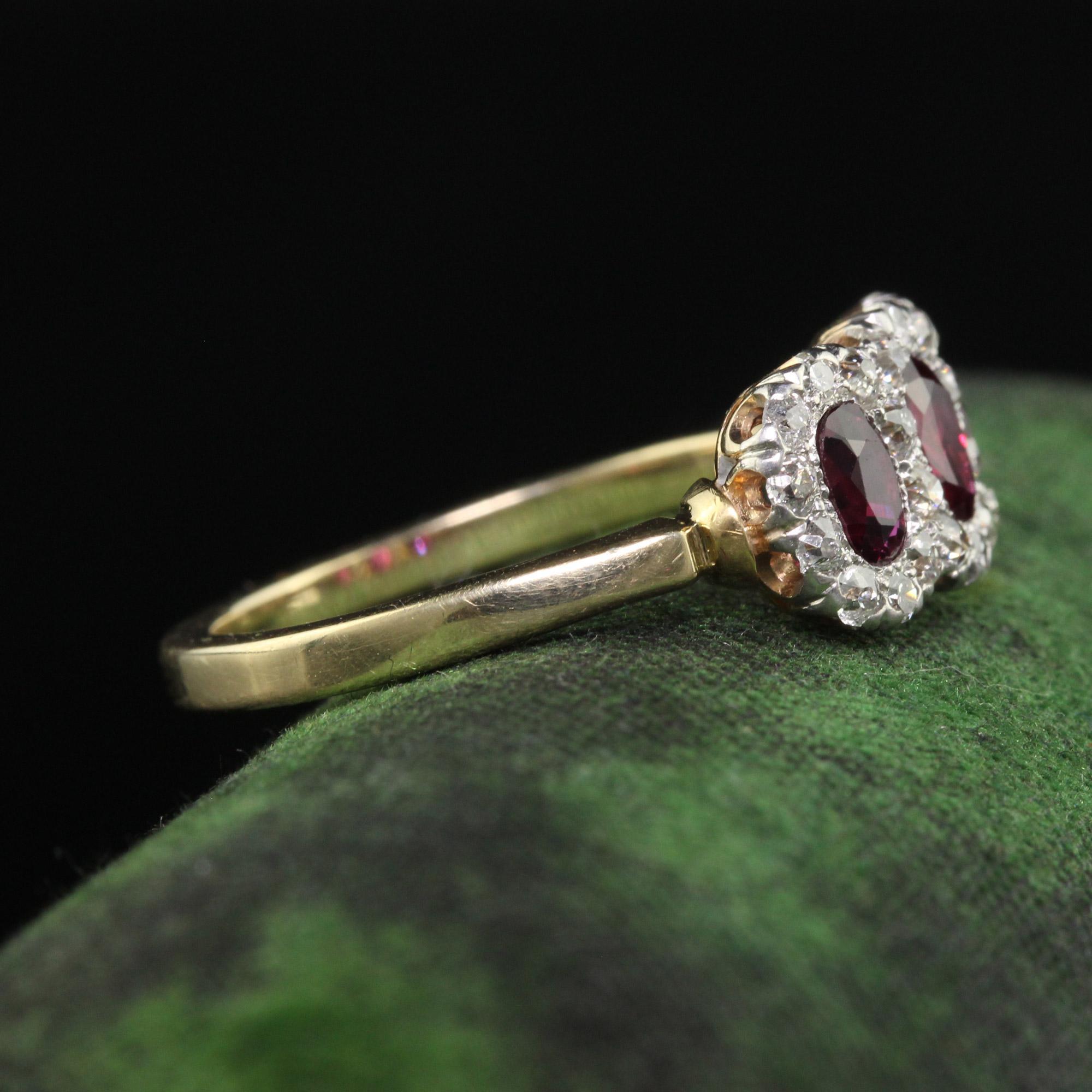 Antique Edwardian 12K Gold Platinum Ruby and Old Mine Diamond Three Stone Ring In Good Condition In Great Neck, NY