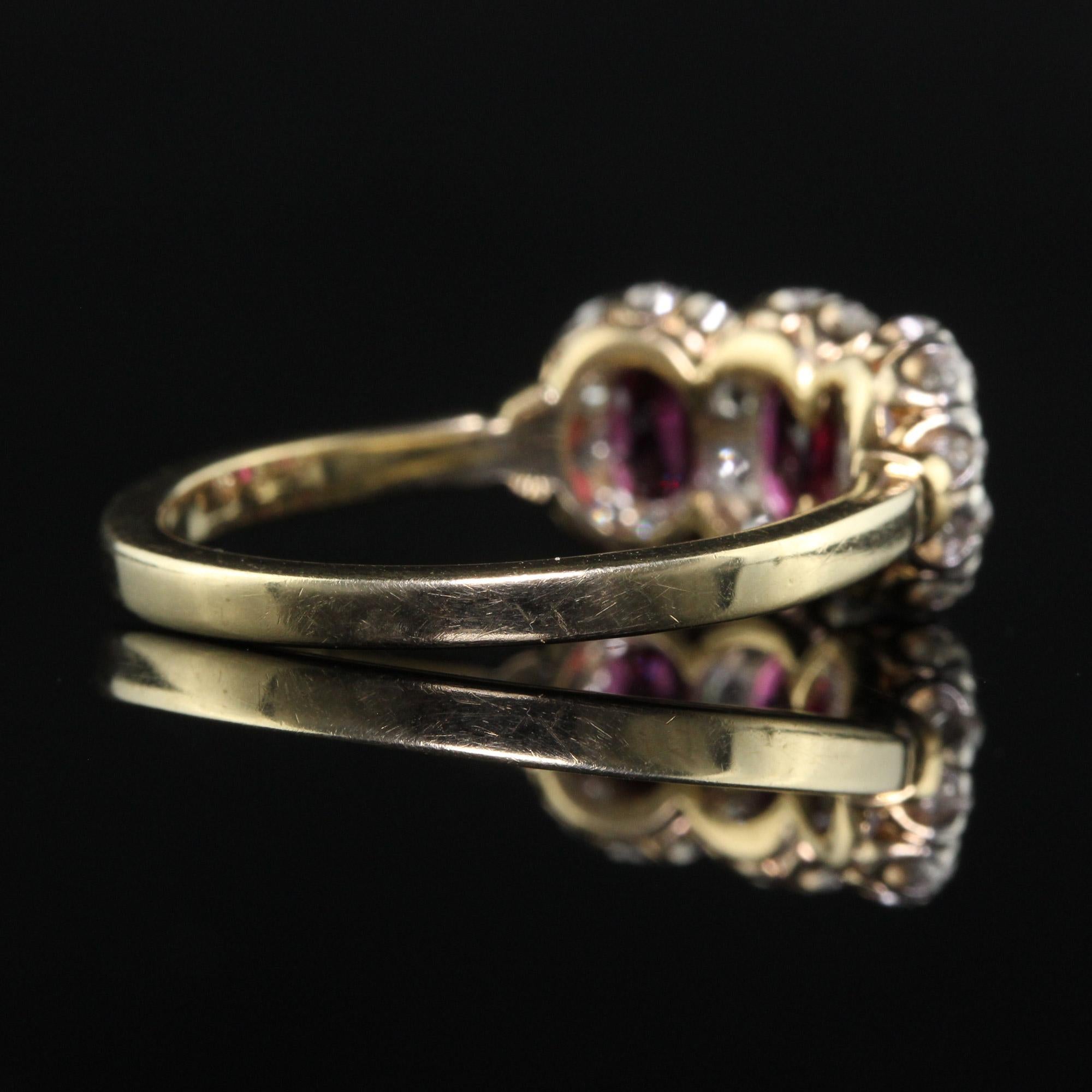 Antique Edwardian 12K Gold Platinum Ruby and Old Mine Diamond Three Stone Ring 2