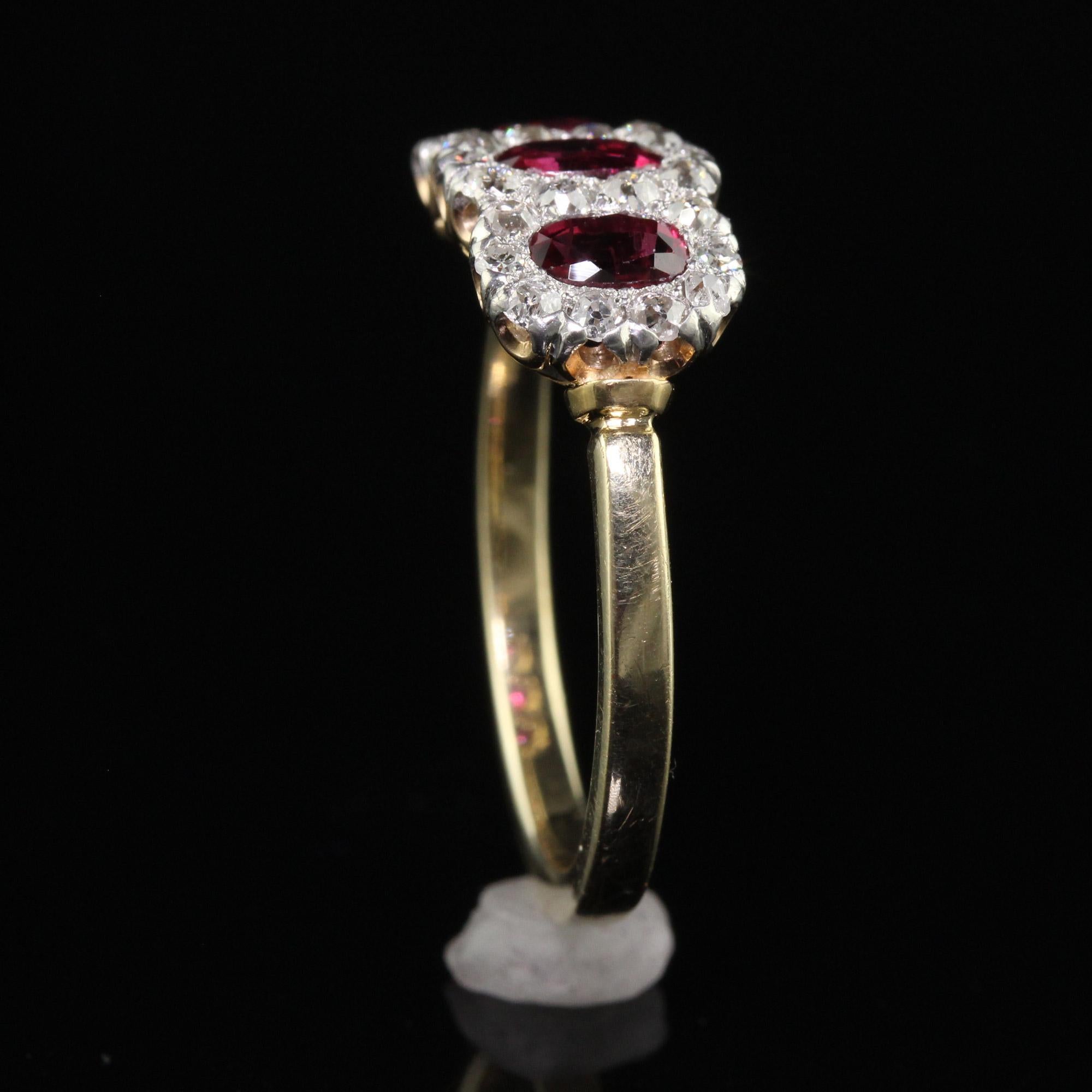Antique Edwardian 12K Gold Platinum Ruby and Old Mine Diamond Three Stone Ring 3