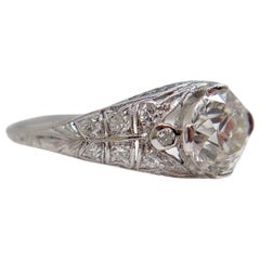 Bague de fiançailles édouardienne ancienne en platine et diamants de 1,3 carat