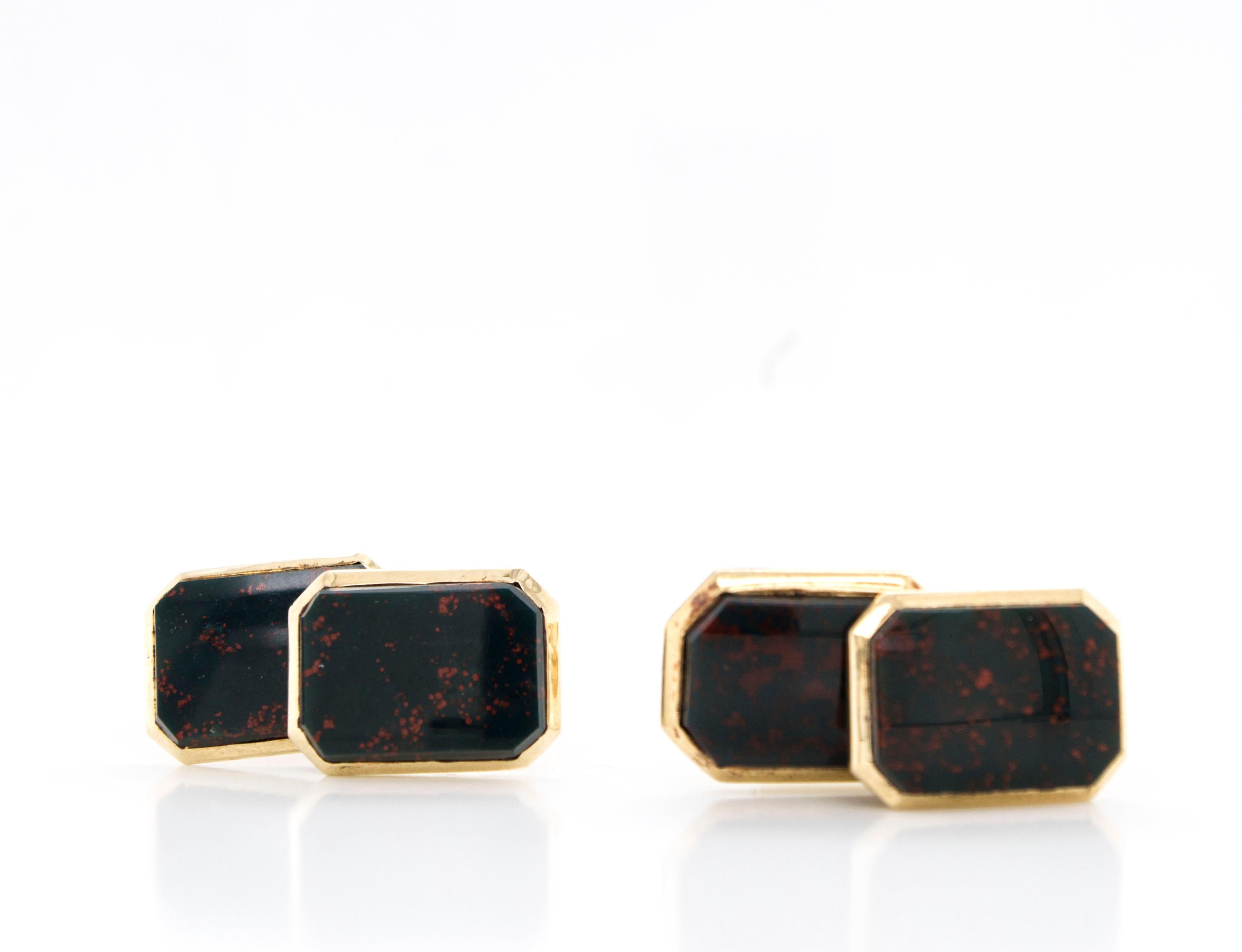 Antique Edwardian 14 Karat Gold Bloodstone Agate Double-Sided Cufflinks In Good Condition In Westport, CT