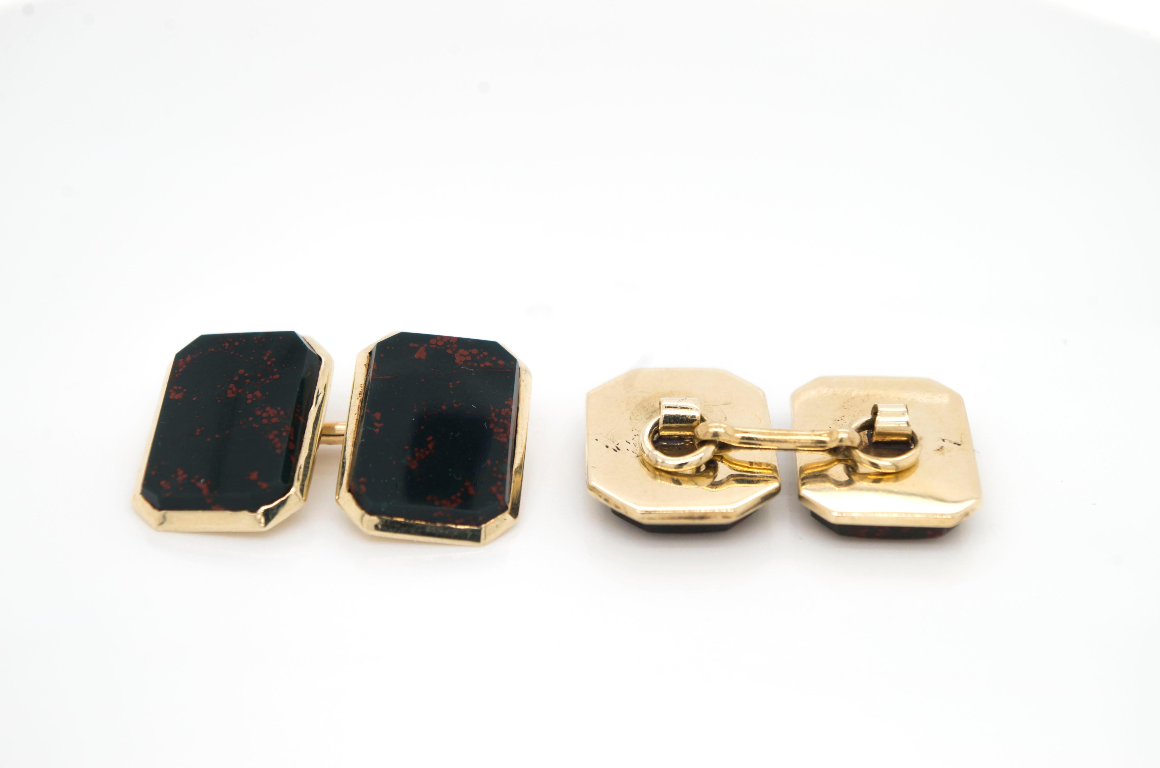 Women's or Men's Antique Edwardian 14 Karat Gold Bloodstone Agate Double-Sided Cufflinks