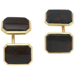 Antique Edwardian 14 Karat Gold Bloodstone Agate Double-Sided Cufflinks