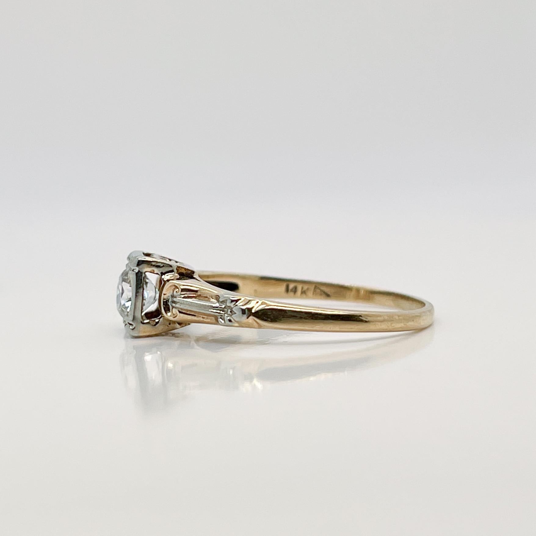 Antique Edwardian 14 Karat Gold & Diamond Engagement Ring For Sale 2