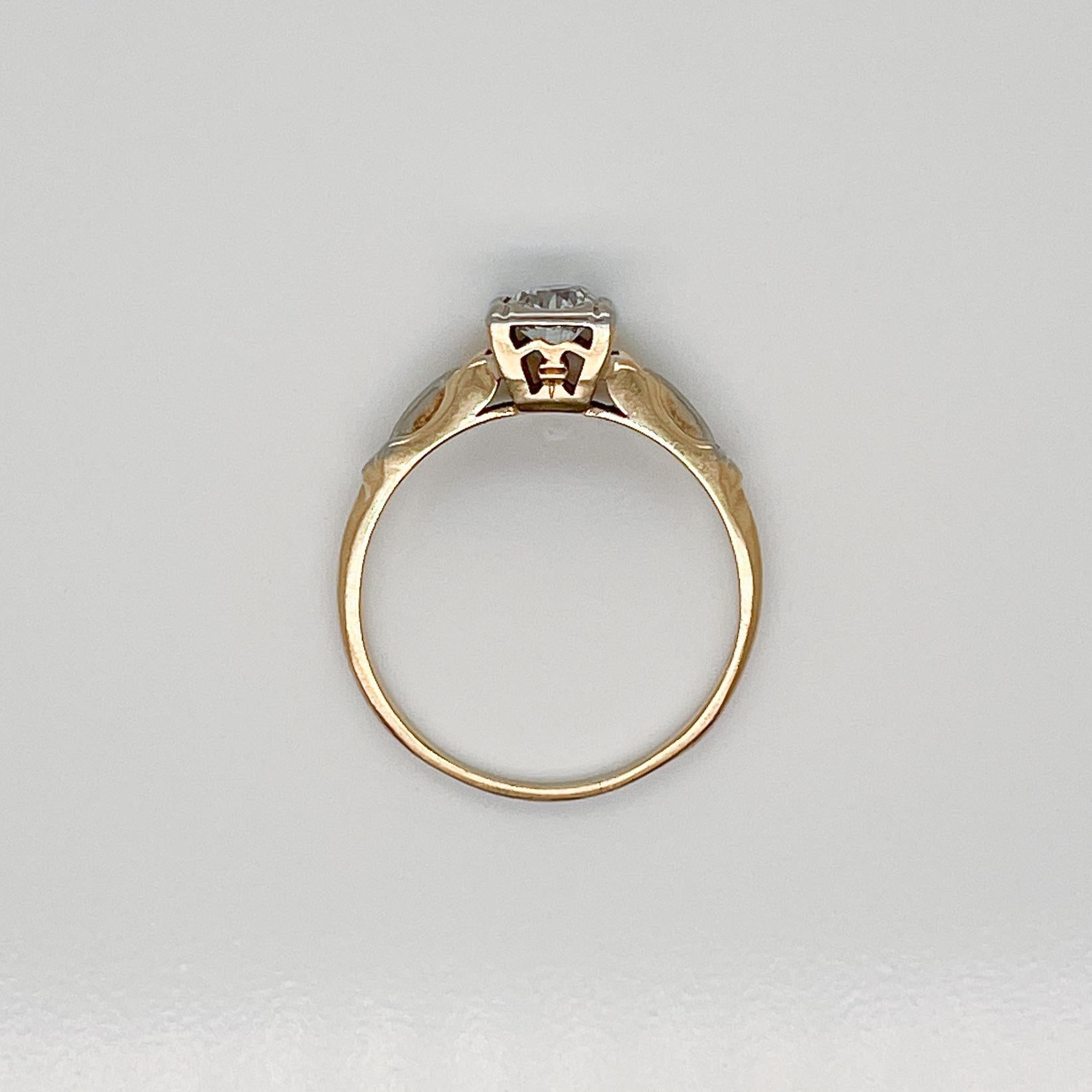Antique Edwardian 14 Karat Gold & Diamond Engagement Ring For Sale 3