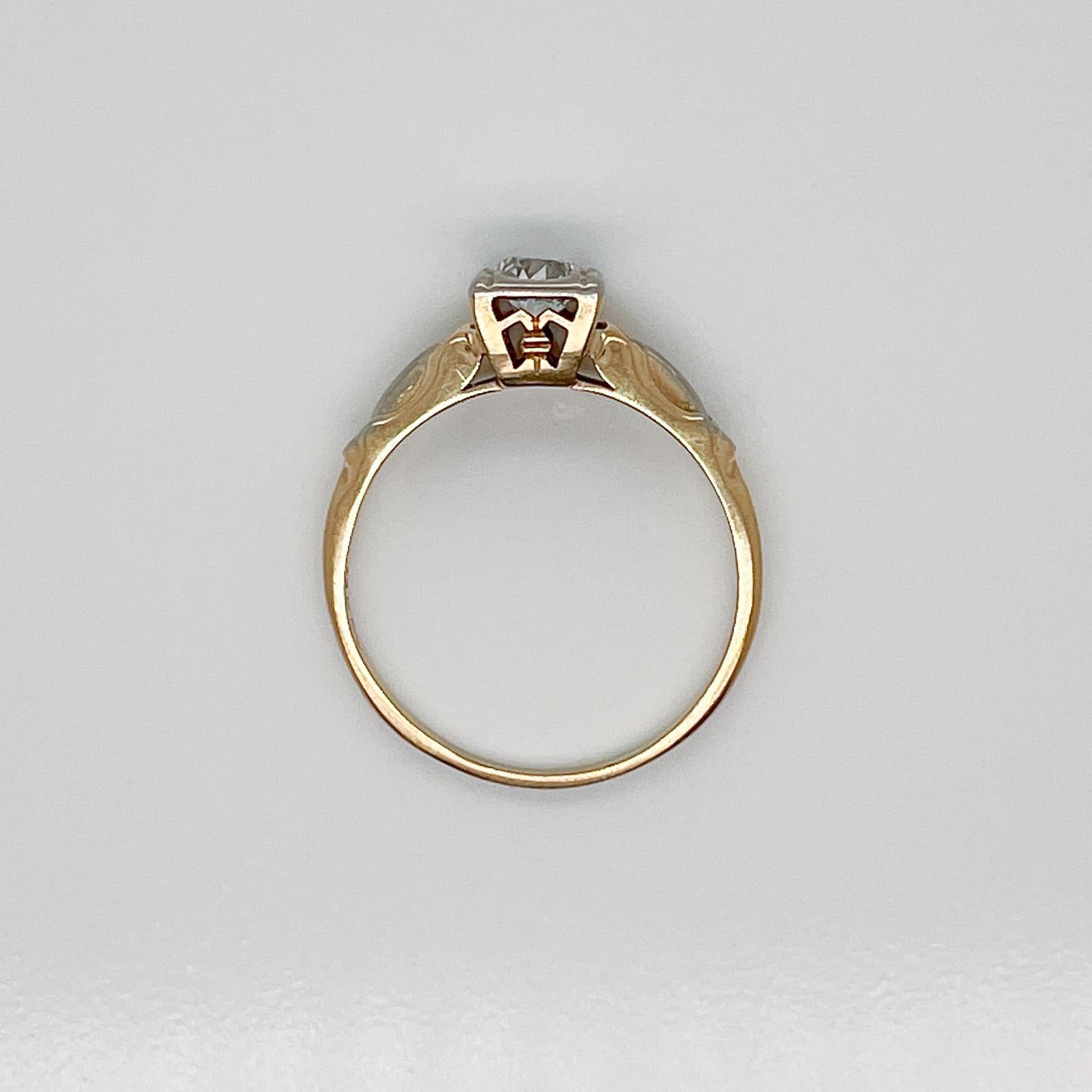 Antique Edwardian 14 Karat Gold & Diamond Engagement Ring For Sale 4