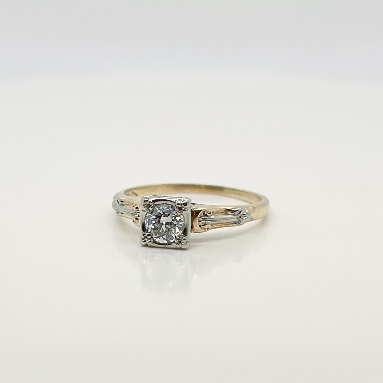 Antique Edwardian 14 Karat Gold & Diamond Engagement Ring For Sale 5