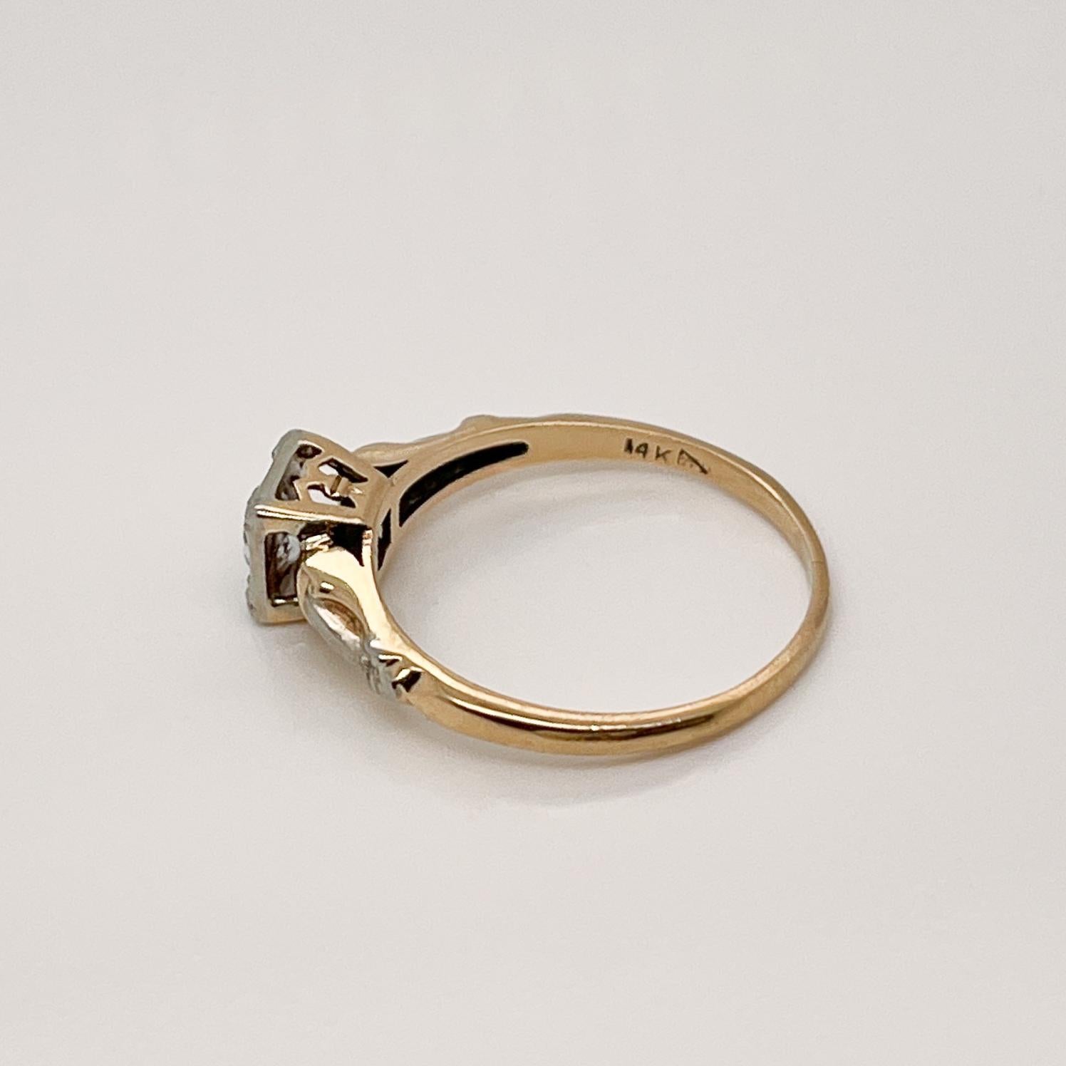 Antique Edwardian 14 Karat Gold & Diamond Engagement Ring For Sale 6