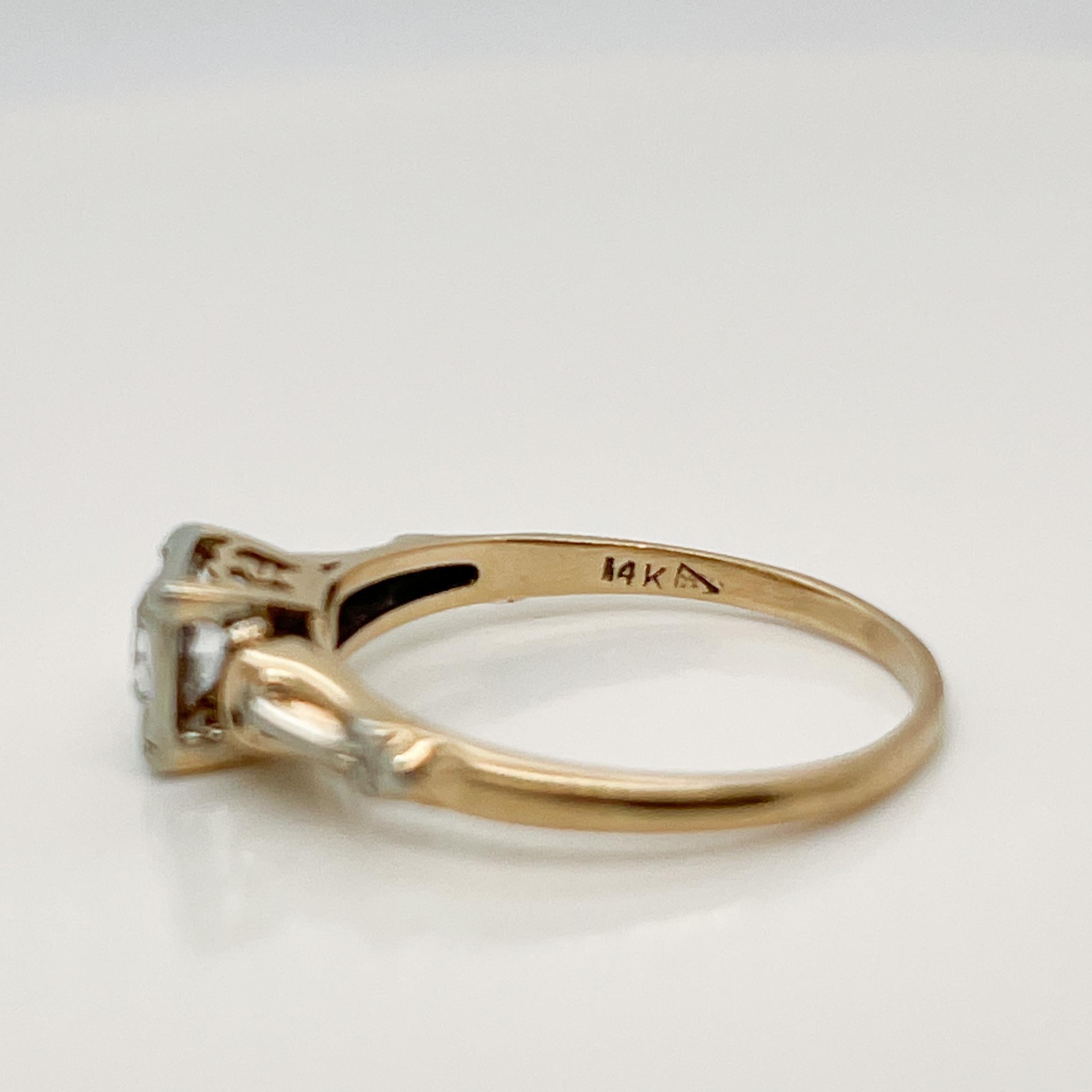 Antique Edwardian 14 Karat Gold & Diamond Engagement Ring For Sale 7
