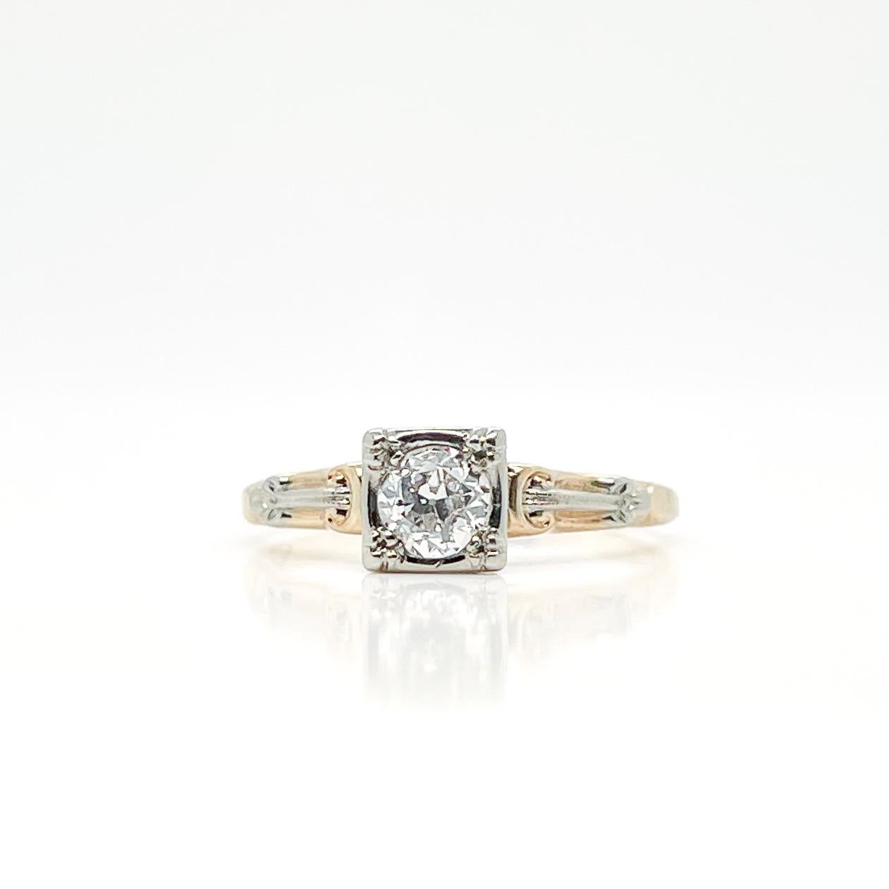 Édouardien Bague de fiançailles édouardienne ancienne en or 14 carats et diamants en vente