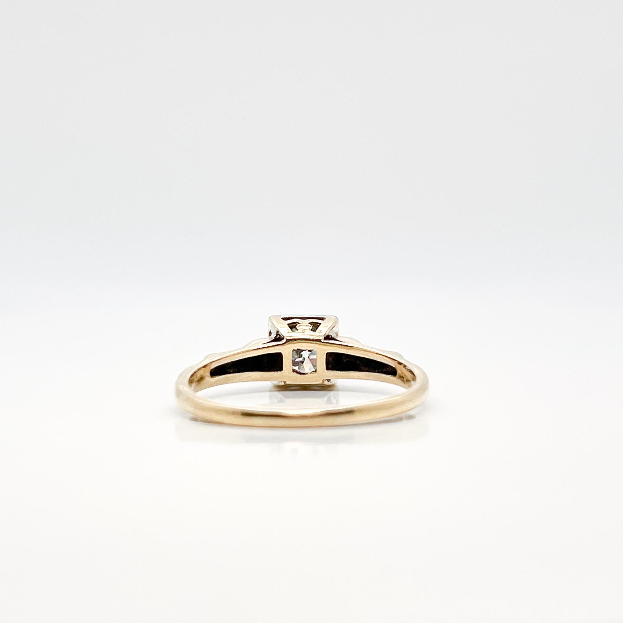 Old European Cut Antique Edwardian 14 Karat Gold & Diamond Engagement Ring For Sale