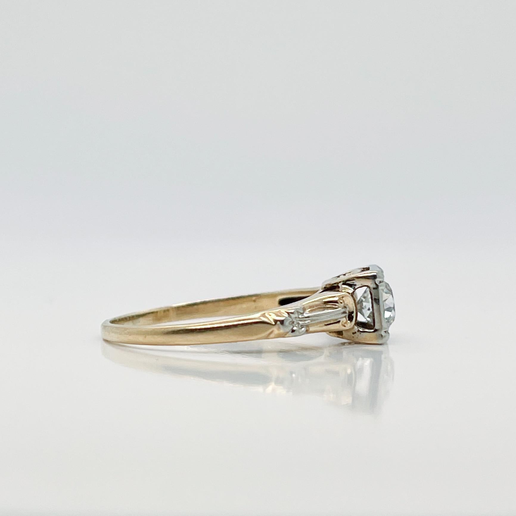 Women's Antique Edwardian 14 Karat Gold & Diamond Engagement Ring For Sale