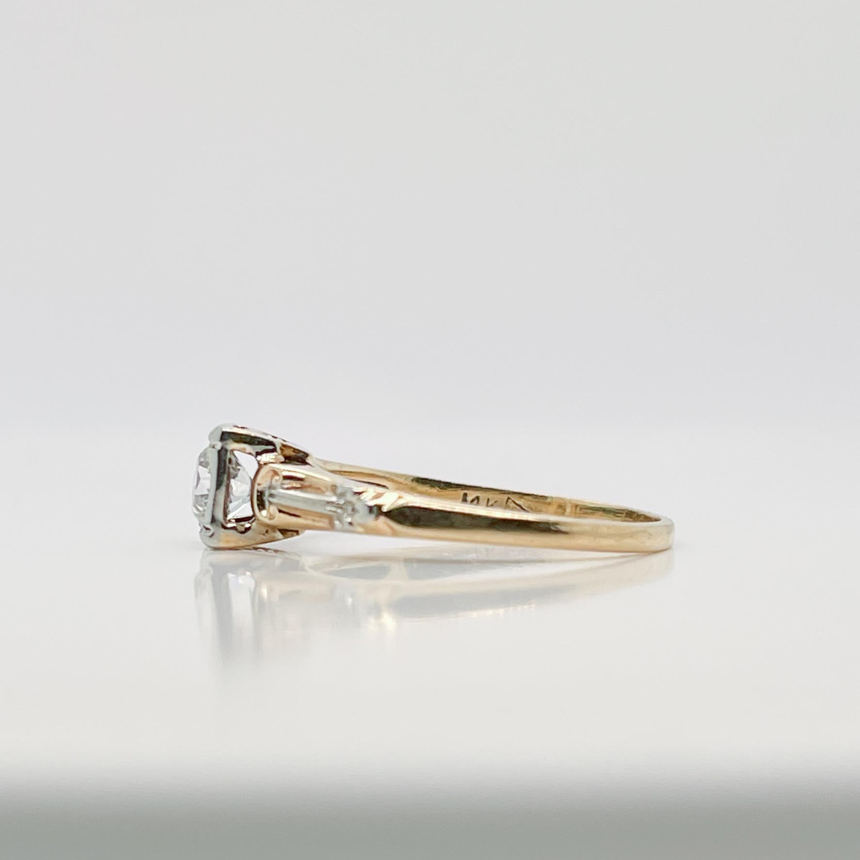 Antique Edwardian 14 Karat Gold & Diamond Engagement Ring For Sale 1