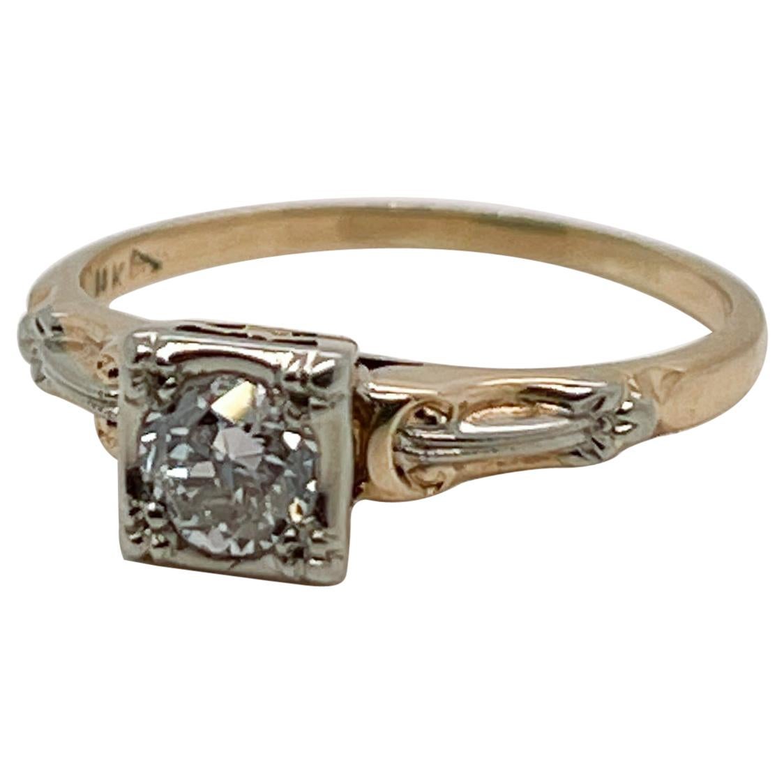 Antique Edwardian 14 Karat Gold & Diamond Engagement Ring