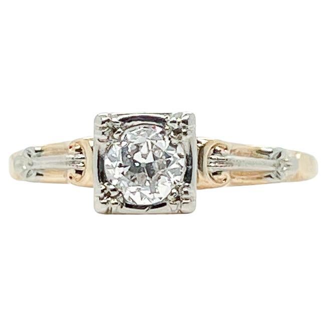 Antique Edwardian 14 Karat Gold & Diamond Engagement Ring For Sale