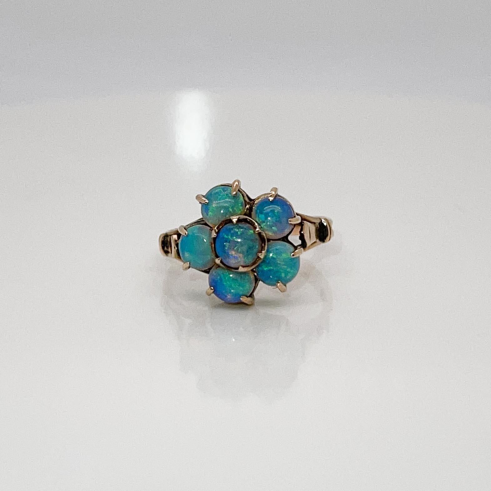 Antique Edwardian 14 Karat Gold & Opal Cabochon Cluster Cocktail Ring In Good Condition In Philadelphia, PA