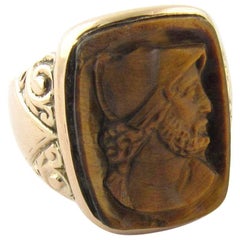 Antique Edwardian 14 Karat Yellow Gold Tiger's Eye Cameo Ring