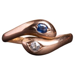 Antique Edwardian Sapphire & Diamond Snake Ring, Antique Engagement Ring