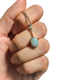 Antique Edwardian 1.4ct Solid Black Opal 9K Gold Lavaliere Pendant Australian