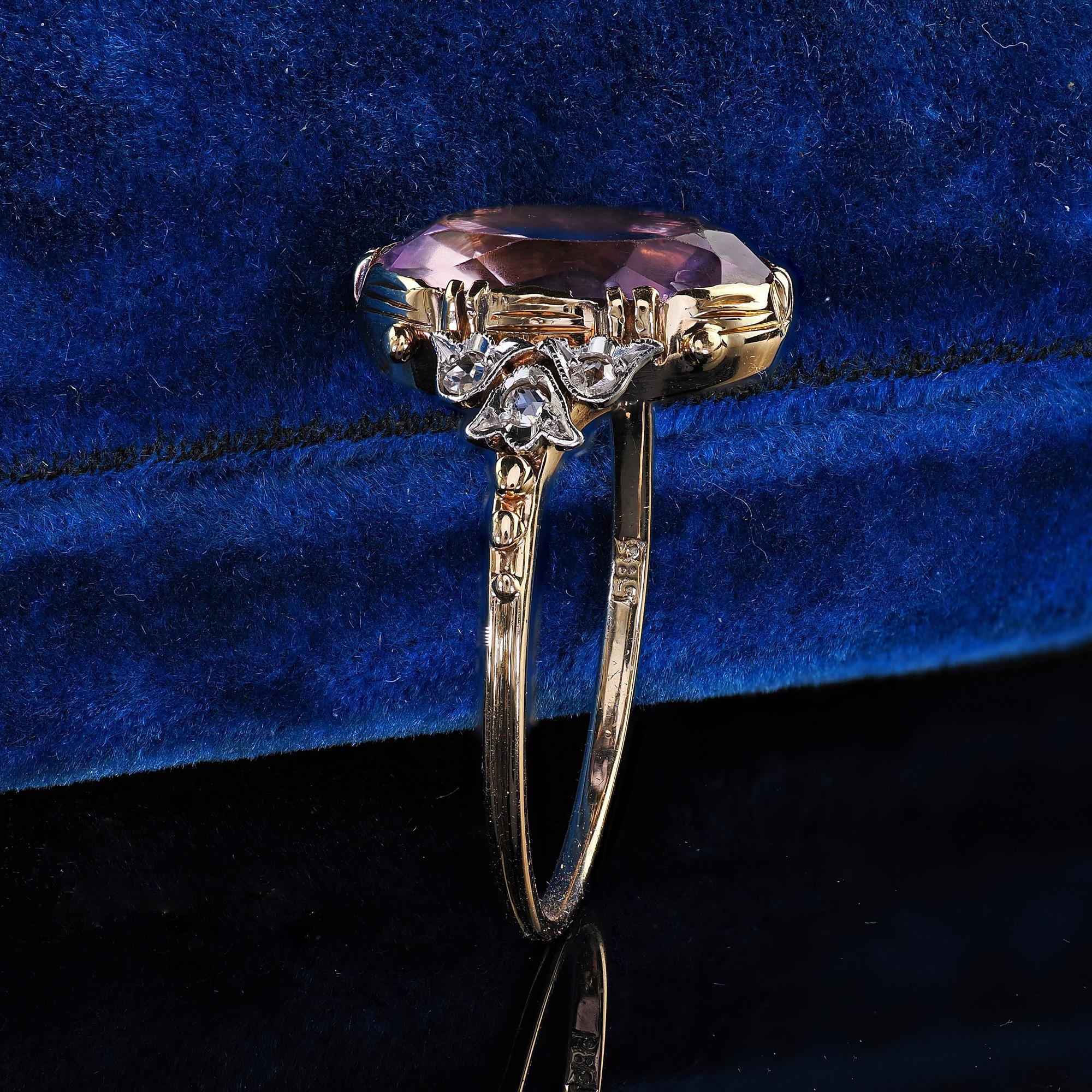Oval Cut Antique Edwardian 14K Gold and Platinum Amethyst Diamond Engagement Ring
