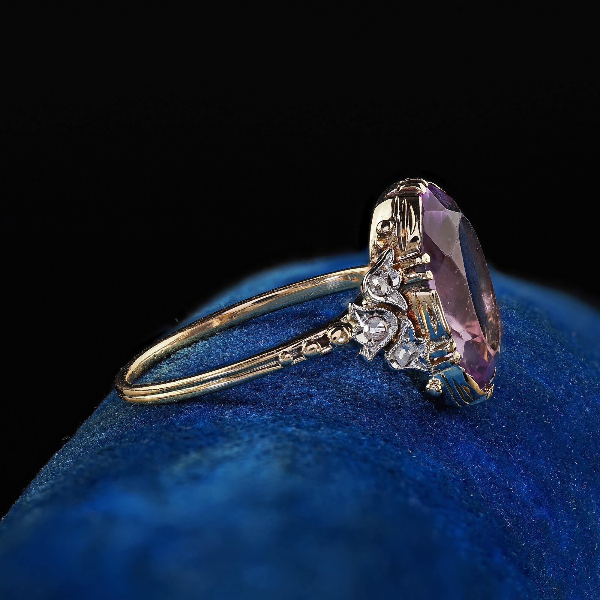 Women's Antique Edwardian 14K Gold and Platinum Amethyst Diamond Engagement Ring