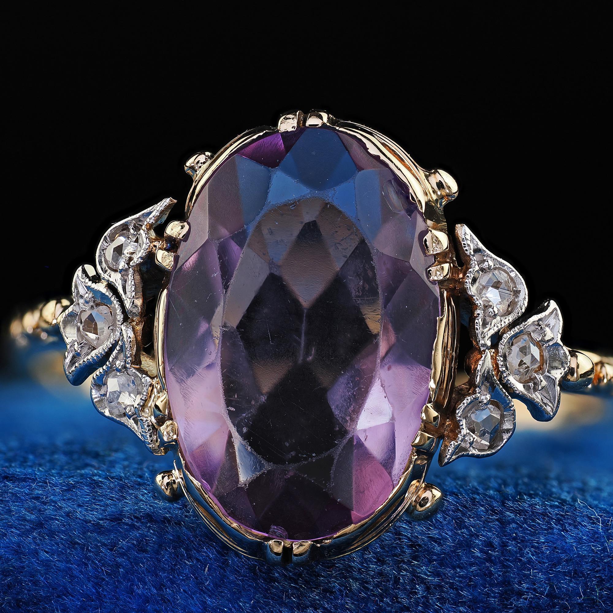 Antique Edwardian 14K Gold and Platinum Amethyst Diamond Engagement Ring 1