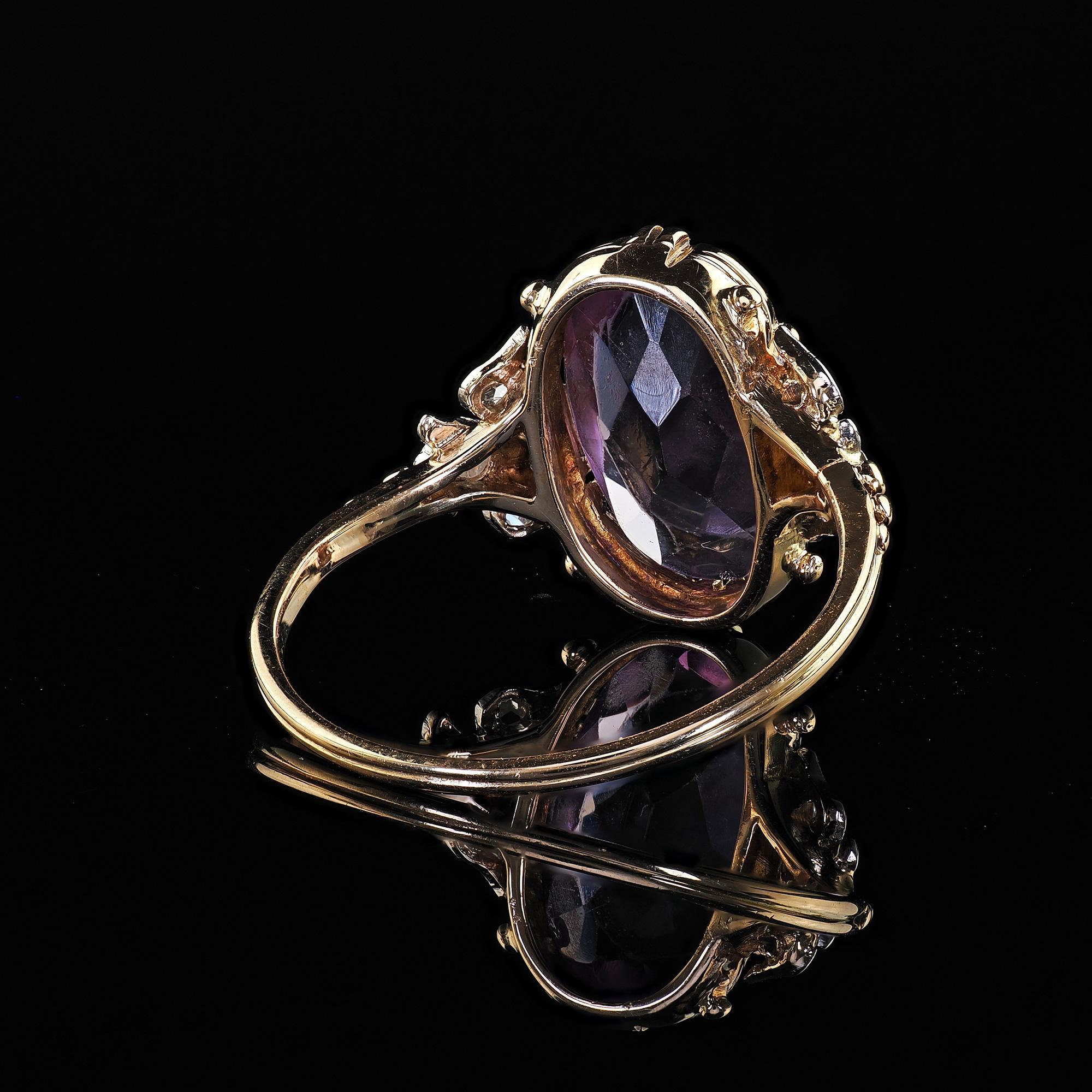 Antique Edwardian 14K Gold and Platinum Amethyst Diamond Engagement Ring 3