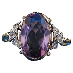 Antique Edwardian 14K Gold and Platinum Amethyst Diamond Engagement Ring