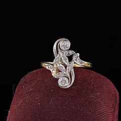 Antique Edwardian 14K Gold and Platinum Floral Old Euro Rose Cut Diamond Ring