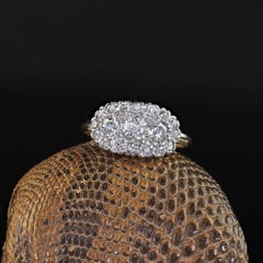 Antique Edwardian 14K Gold and Platinum Old Euro Diamond Cluster Ring