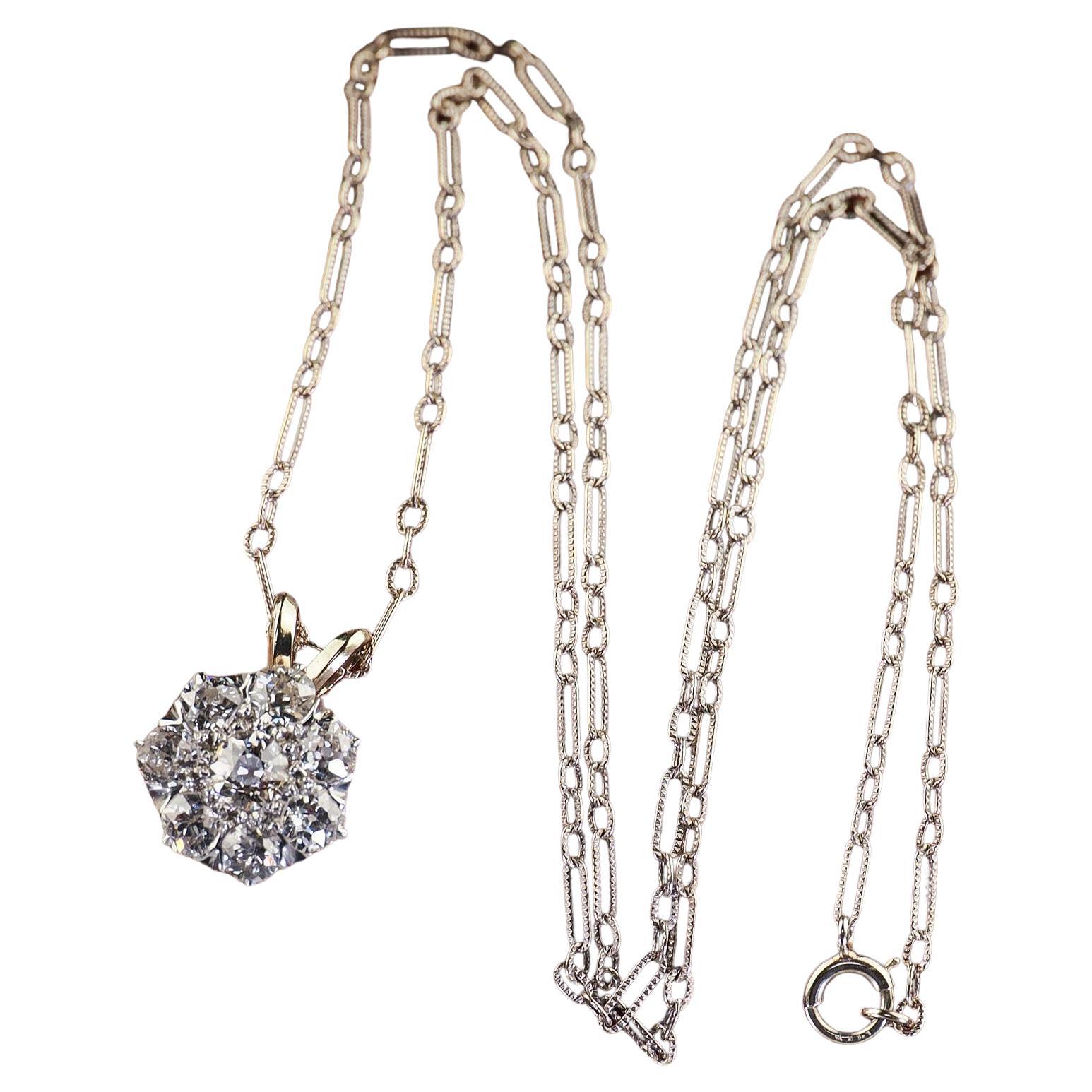 Pendentif ancien édouardien en or 14K et platine avec grappe de diamants de l
ancienne Europe