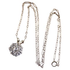 Pendentif ancien édouardien en or 14K et platine avec grappe de diamants de l'ancienne Europe