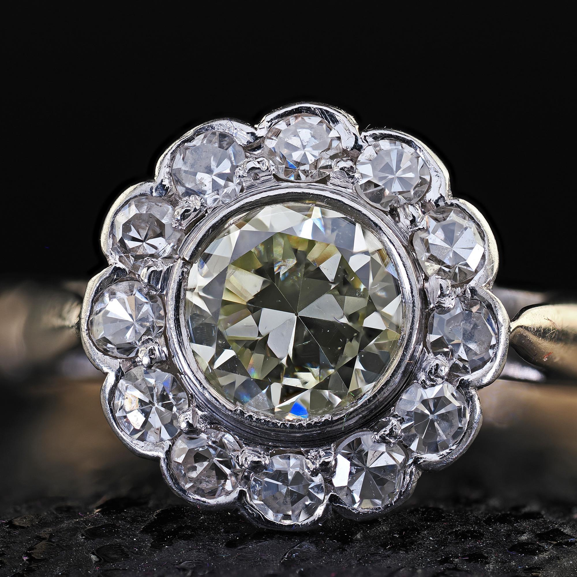 Bague de fiançailles édouardienne ancienne en or 14 carats et platine avec diamant européen ancien Pour femmes en vente