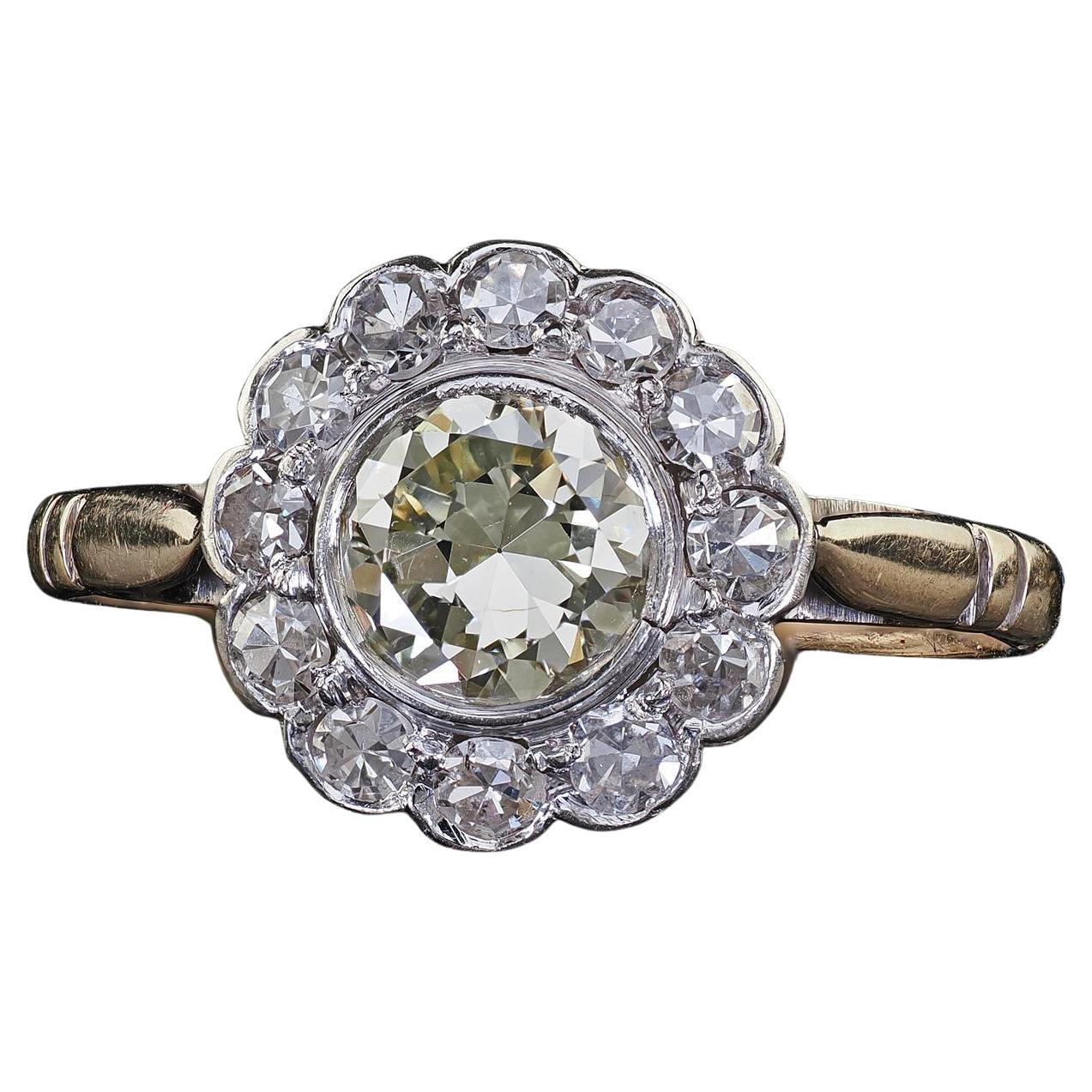 Antiker edwardianischer Verlobungsring aus 14 Karat Gold und Platin mit altem europäischem Diamanten