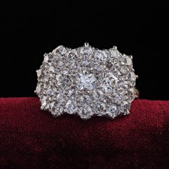 Antique Edwardian 14K Gold and Platinum Old European Diamond Wide Cluster Ring