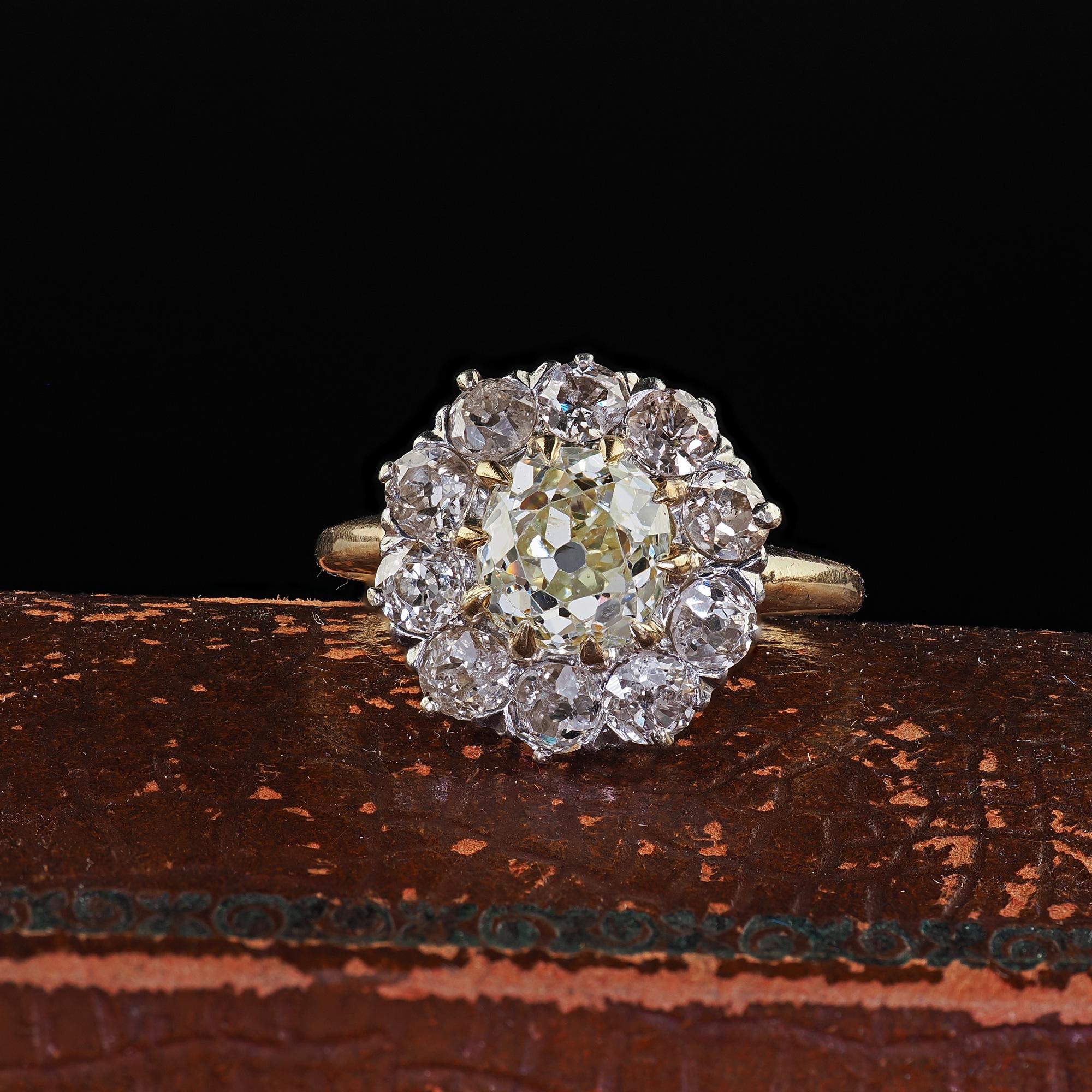 Beautiful Antique Edwardian 14K Gold and Platinum Old Mine Diamond Engagement Ring - GIA. This gorgeous Edwardian old mine diamond engagement ring is crafted in 14k yellow gold and platinum. The ring features a beautiful old mine cut diamond in the