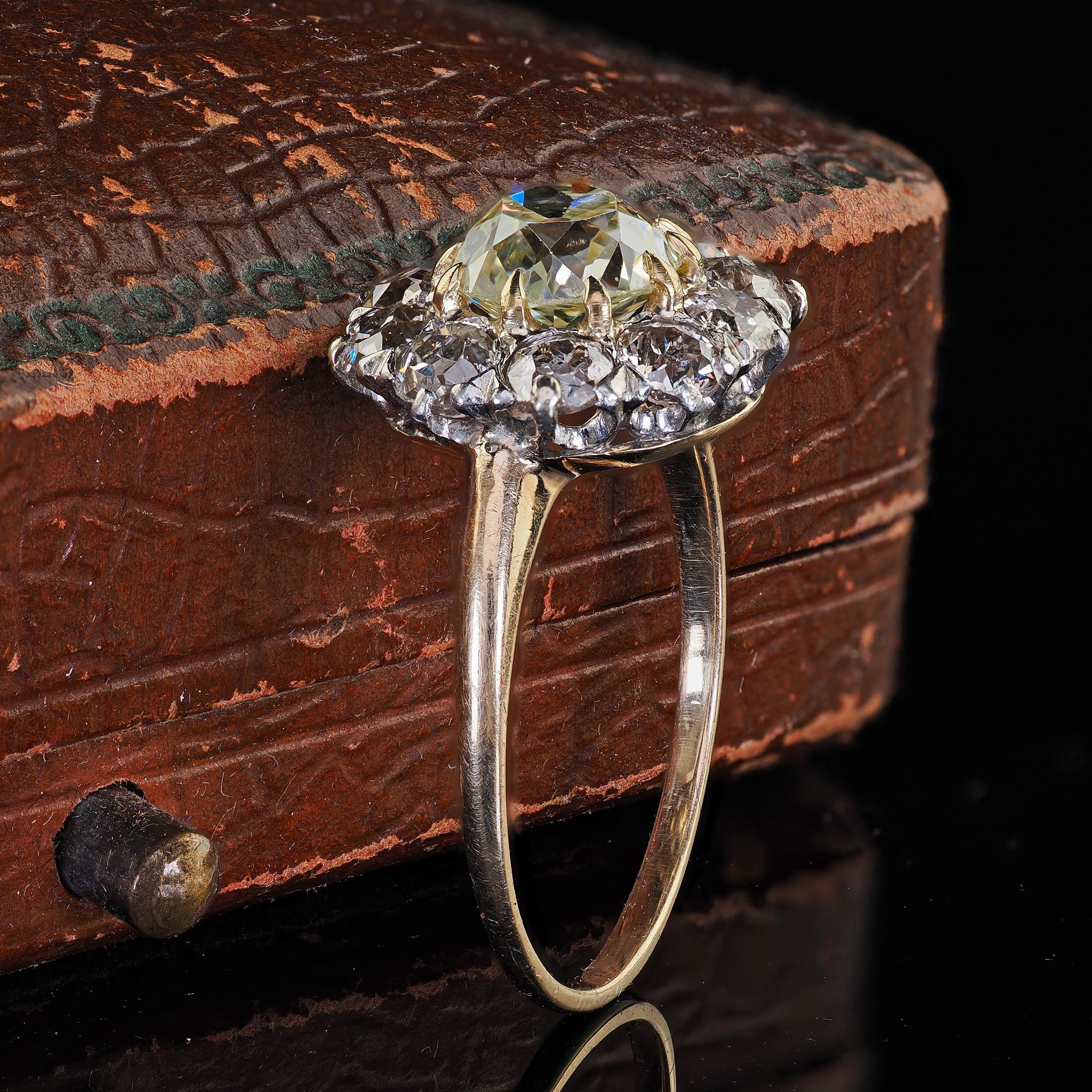 Old Mine Cut Antique Edwardian 14K Gold and Platinum Old Mine Diamond Engagement Ring - GIA