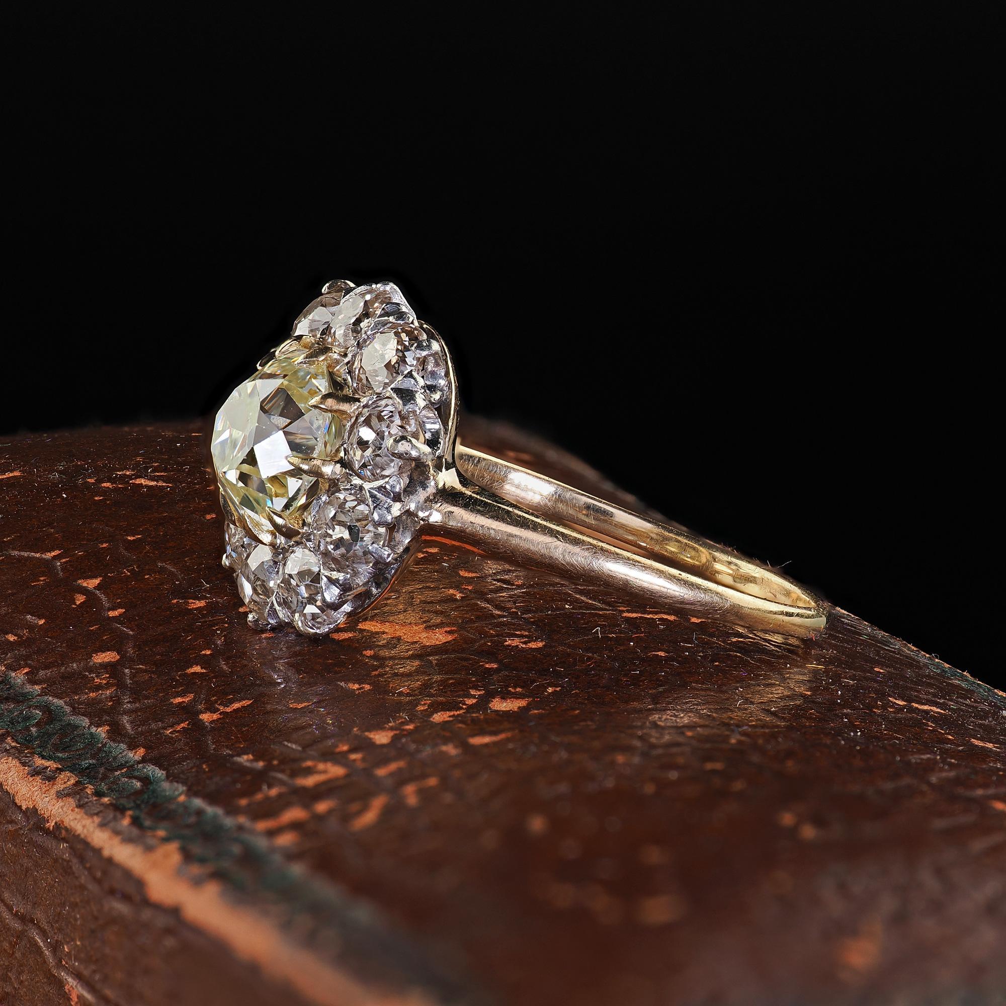 Women's Antique Edwardian 14K Gold and Platinum Old Mine Diamond Engagement Ring - GIA